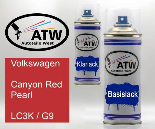 Volkswagen, Canyon Red Pearl, LC3K / G9: 400ml Sprühdose + 400ml Klarlack - Set, von ATW Autoteile West.